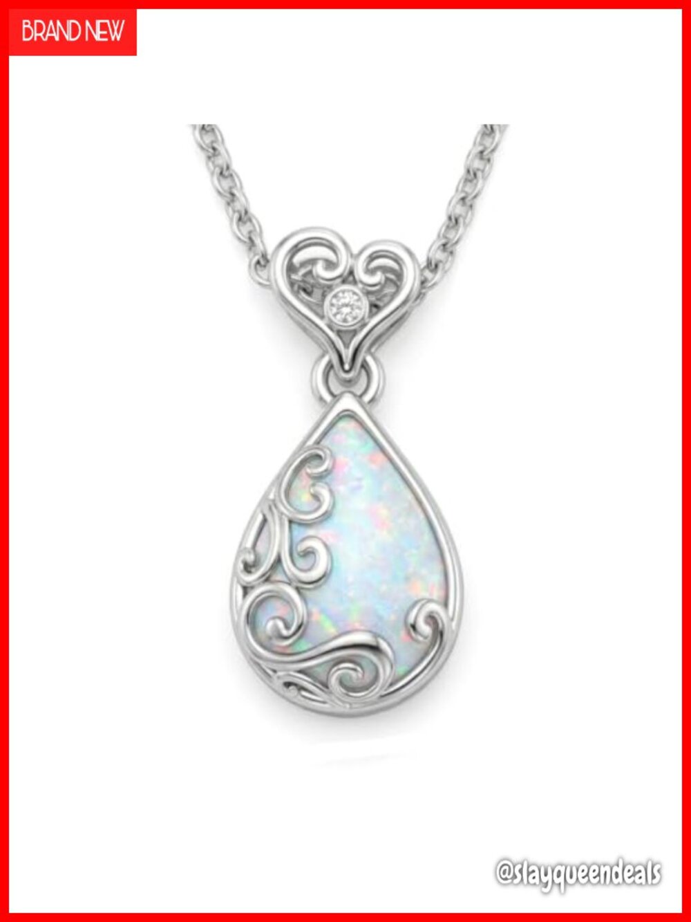 925 Sterling Silver Teardrop Opal Filigree Pendant Necklace 16+2 Adjustable